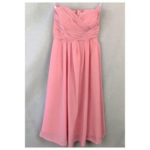 Pink Dress Women’s Small Midi Ruched Strapless Formal Bridesmaid Prom Custom - Picture 1 of 5